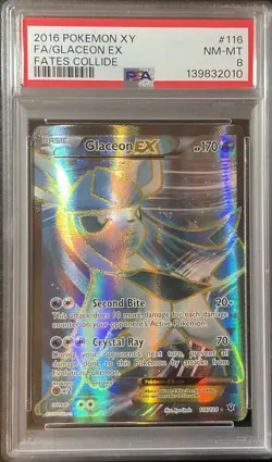 Pokemon Card- XY Fates Collide Glaceon EX 116/124 Full Art Ultra Rare PSA 8 - Image 1