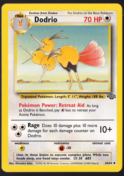 Dodrio Jungle 34/64 Pokemon Card TCG 1999 LP - Image 1