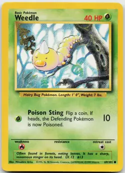 Weedle 69/102 Common Base Set Unlimited Pokemon Near Mint - Image 1