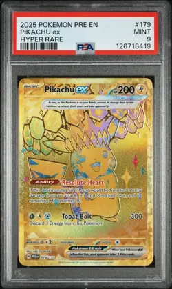 2025 POKEMON PRE EN-PRISMATIC EVOLUTIONS #179 PIKACHU EX HYPER RARE PSA 9 - Image 1