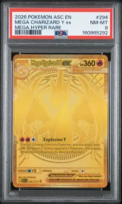 2026 POKEMON ASC EN-ASCENDED HEROES MEGA HYPER RARE MEGA CHARIZARD Y EX PSA 8 - Image 1