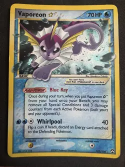 Pokemon Vaporeon Gold Star 102/108 Power Keepers Ultra Rare Holo - Image 1