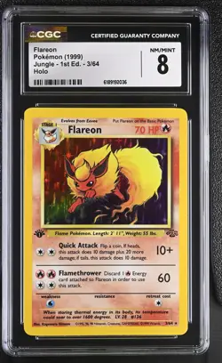 CGC 8 NM/MINT Flareon 3/64 Jungle 1st Edition Holo Pokemon Card - Image 1