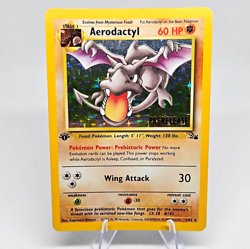 1st Edition Aerodactyl 1/62 PRERELEASE Brown Stamp Fossil Holo 1999 Pokemon Card - Image 1