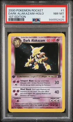 2000 POKEMON ROCKET 1ST EDITION #1 DARK ALAKAZAM-HOLO PSA 8 - Image 1