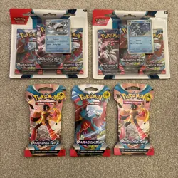 Pokemon TCG Scarlet and Violet Paradox Rift Triple Blister X2 + 3 Sealed Booster - Image 1