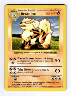 Arcanine Base Set (Shadowless) #023 (1998) Uncommon LP Pokemon - Image 1