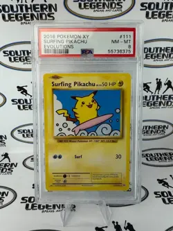 PSA NM-MT 8 2016 Pokemon XY Evolutions Surfing - Pikachu Rare Secret 111/106 - Image 1