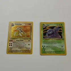 Pokemon TCG Fossil Kabutops 9/62 Holo & Muk 13/62 Lot 2 Cards 1999 DAMAGED READ - Image 1
