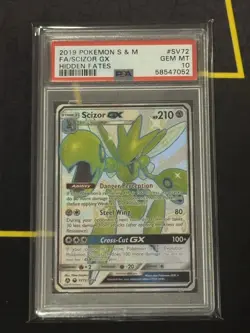 2019 Pokemon TCG Sun & Moon Hidden Fates Scizor GX Full Art PSA Gem Mint 10 - Image 1