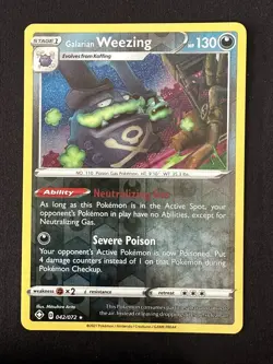 POKEMON TCG GALARIAN WEEZING 042/072 SHINING FATES REVERSE HOLO RARE ENGLISH - Image 1