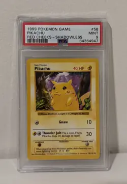 Pokemon Card Pikachu Red Cheeks Shadowless 1999 Base Set 58/102 - PSA 9 - Image 1