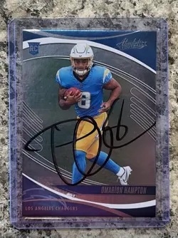 Omarion Hampton Autographed Los Angeles Chargers On Card AUTO #166 (RC) AU - Image 1
