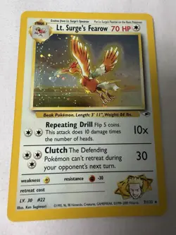 Pokemon TCG Lt. Surge's Fearow Card 7/132 Gym Heroes Holo swirl 🌀 - Image 1