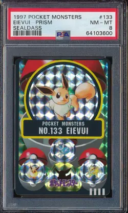 1997 POKEMON EEVEE EVOLUTION POCKET MONSTER SEALDASS JAPANESE PRISM #133 PSA 8 - Image 1