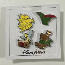 Disney Parks Peter Pan Themed 4 Pack Pin Set On Card - Image 1