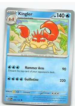 Kingler 099/165 Scarlet & Violet—151 Uncommon NM Pokemon TCG - Image 1