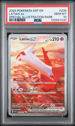 2024 POKEMON SSP EN-SURGING SPARKS SPECIAL ILLUSTRATION RARE LATIAS EX PSA 10 - Image 1