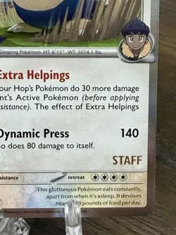 Hop's Snorlax - 184 (Prerelease) [Staff] 184 Sv: Scarlet & Violet Promo Cards NM - Image 5