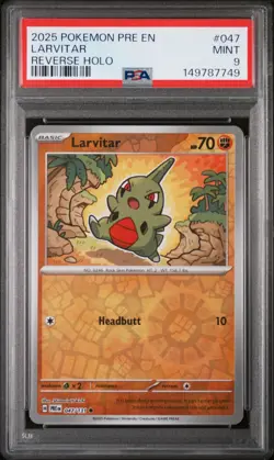 2025 POKEMON PRE EN-PRISMATIC EVOLUTIONS REVERSE HOLO #047 LARVITAR PSA 9 - Image 1