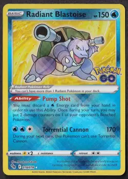 Radiant Blastoise 018/078 Radiant Rare Pokemon GO Pokemon Holo Near Mint - Image 1
