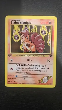 1st Edition Blaine's Vulpix 66/132 Gym Challenge Pokemon Card WOTC TCG NM - Image 1