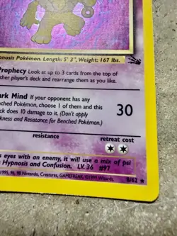 Pokemon Hypno Holo Rare 8/62 Fossil Set WOTC 1999 Vintage Trading Card - Image 3