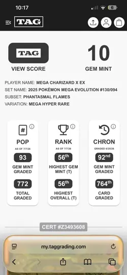2025 POKEMON PHANTASMAL FLAMES MEGA CHARIZARD X EX HYPER RARE 130 /094 TAG 10 - Image 5