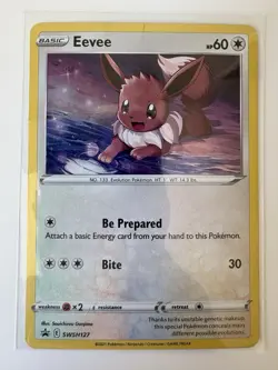 Eevee SWSH127 SWSH: Sword & Shield Black Star Promo Pokemon Card Cosmos Holo MP - Image 3