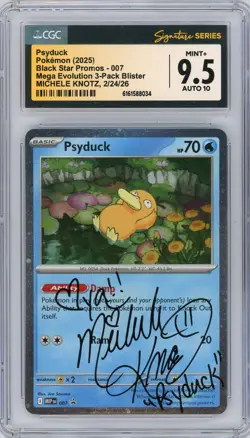 CGC 9.5 Auto 10 Signed Michele Knotz Psyduck 007 Mega Evolution Promo Cosmo Holo - Image 1