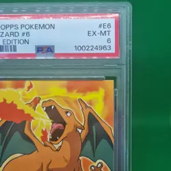 PSA 6 1999 Topps Pokemon Charizard #E6 Movie Edition Blue Label RARE Vintage - Image 4