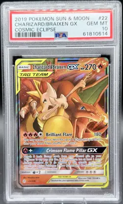 🔥 PSA 10 Charizard & Braixen GX 22/236 Cosmic Eclipse Tag Team Holo Pokemon - Image 1
