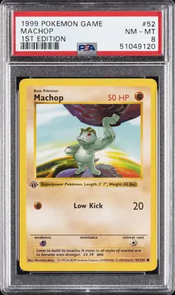1999 POKEMON BASE SET 1ST EDITION #52 MACHOP PSA 8 - Image 1