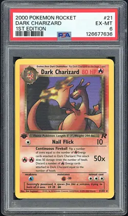 DARK CHARIZARD 2000 Pokemon Team Rocket 1st Edition Non Holo #21 - PSA 6 -636 - Image 1