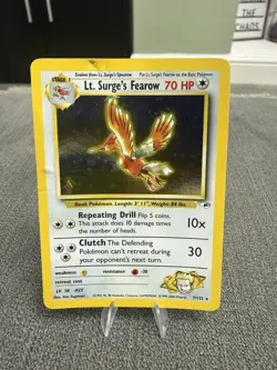 Pokemon TCG Lt. Surge's Fearow Card 7/132 Gym Heroes Holo Heavy play with swirl - Image 1