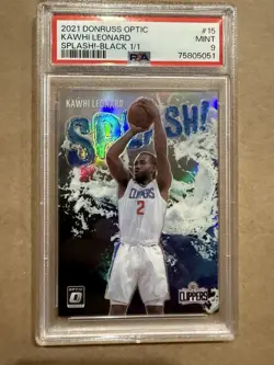 2021 NBA Donruss Optic #15 KAWHI LEONARD Splash! Prizm BLACK 1/1 PSA Mint 9 - Image 1