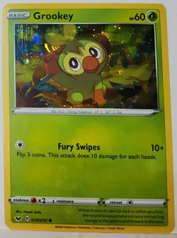 HD Swirl 🌀 Grookey 010/202 Cosmos Holo Rare Pokemon TCG Promo - Image 1