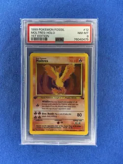 Moltres 12/62 1999 Pokemon Fossil Holo 1st Edition PSA 8 - Image 1