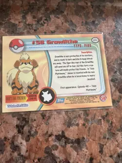Growlithe - Pokemon - #58 - Topps - TV Animation Edition - Blue NM - Image 2