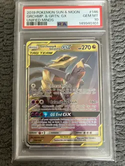 2019 POKEMON SUN & MOON UNIFIED MINDS #146 GARCHOMP & GIRATINA GX PSA 10 - Image 1