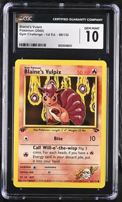 Blaine's Vulpix 2000 Pokemon Gym Challenge Pop 56 1st Edition CGC 10 #66 - Image 1