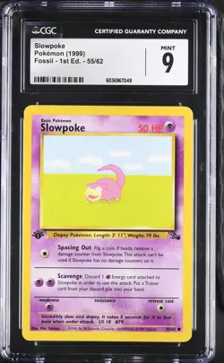 Slowpoke 1999 Pokemon Fossil 1st Edition CGC 9 #55 - Image 1