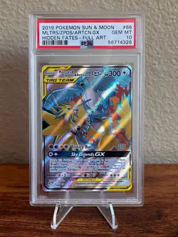 2019 Pokemon Hidden Fates Moltres Zapdos Articuno GX 66/68 EN Tag Team PSA 10 - Image 1