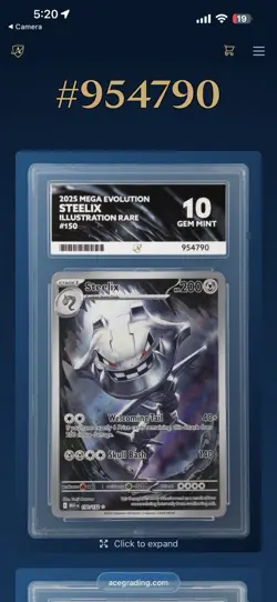 Ace Grading 10 Steelix 150/132 Me01 Mega Evolution Illustration Rare Holo EN - Image 3