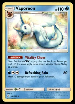 Pokemon Vaporeon Cosmic Eclipse 42/236 UC NM - Image 1