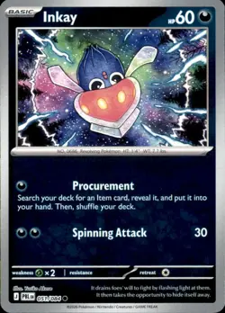 Inkay 051/084 Common Pitch Black Pokemon Reverse Holo NM/LP - Image 1