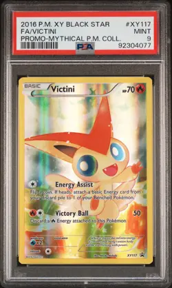 2016 Pokemon XY Black Star Promo Mythical Collection XY117 Victini PSA 9 Mint - Image 1