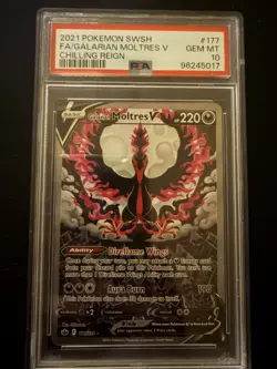 2021 POKEMON SWORD & SHIELD CHILLING REIGN FULL ART/GALARIAN MOLTRES V PSA 10 - Image 1