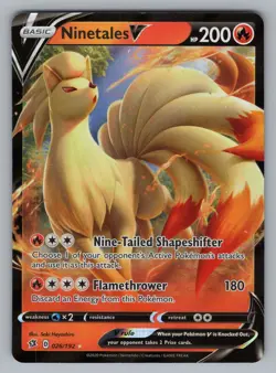 NINETALES V 026/192 HOLO V RARE REBEL CLASH POKEMON NM RCL 2020 - Image 1