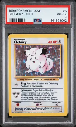 1999 POKEMON BASE SET UNLIMITED #5 CLEFAIRY-HOLO PSA 4 - Image 1